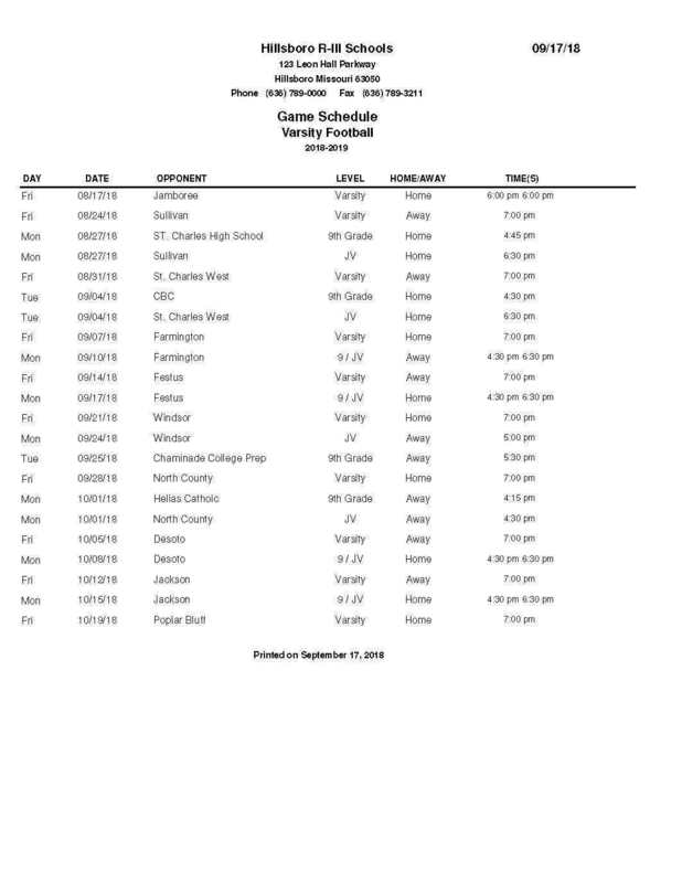 Hawks Football Schedule