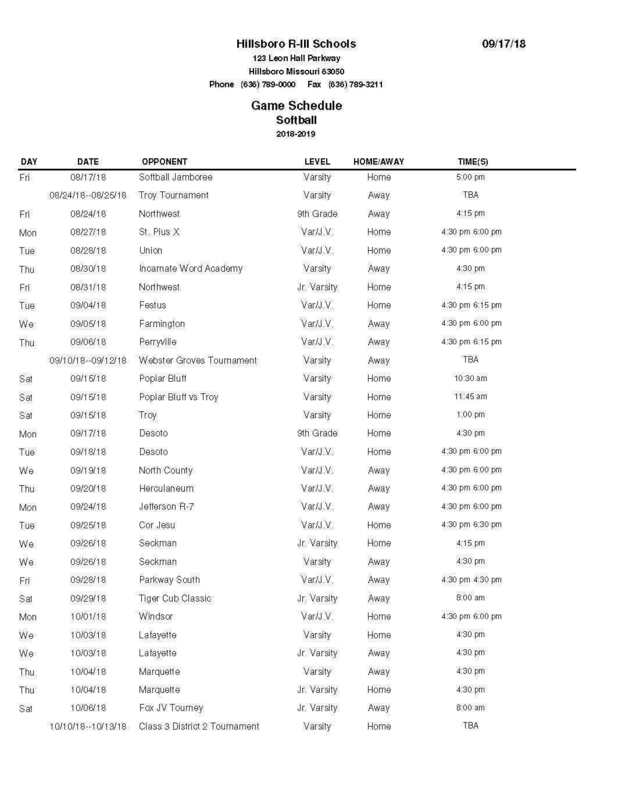 Hawks Softball Schedule